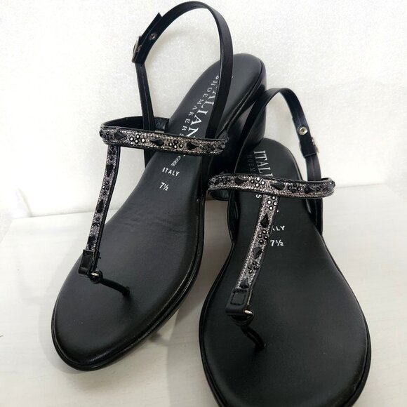 New in Box ITALIAN SHOEMAKERS Black Jeweled Platform Sandal - Picture 4 of 9